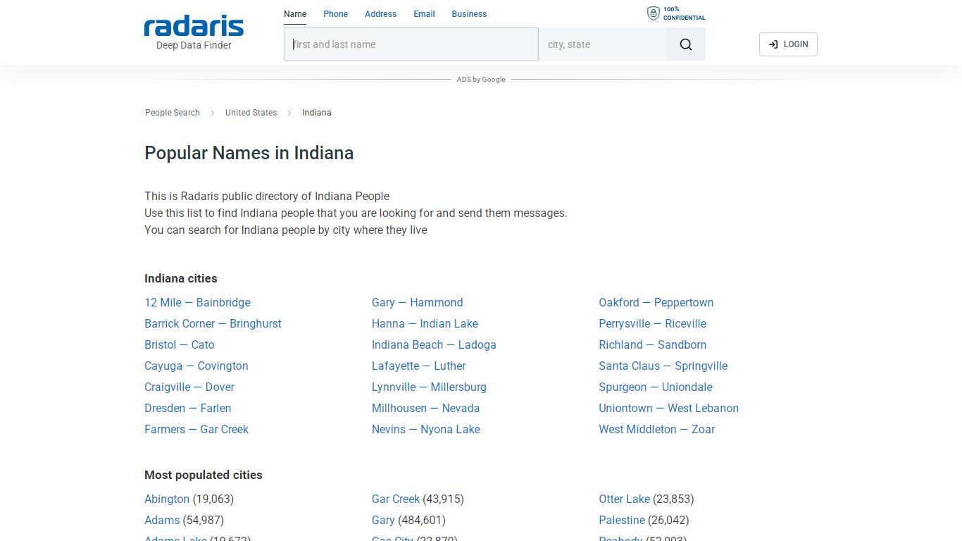 Indiana People Search. Search by city. - radaris.com